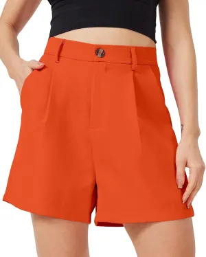XinYangNi Casual Shorts for Women Dressy Summer Elastic Waist Back Pleated Wide Leg Tailored Work Trouser Shorts with Pockets