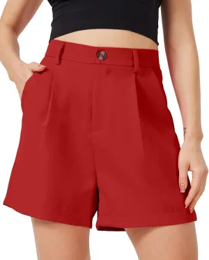 XinYangNi Casual Shorts for Women Dressy Summer Elastic Waist Back Pleated Wide Leg Tailored Work Trouser Shorts with Pockets