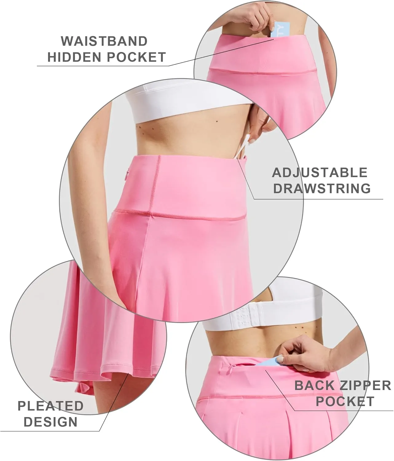 ZUTY 18" High Waisted Tennis Skirt for Women Skorts Skirts with Pockets Casual Modest Long Golf Athletic Running